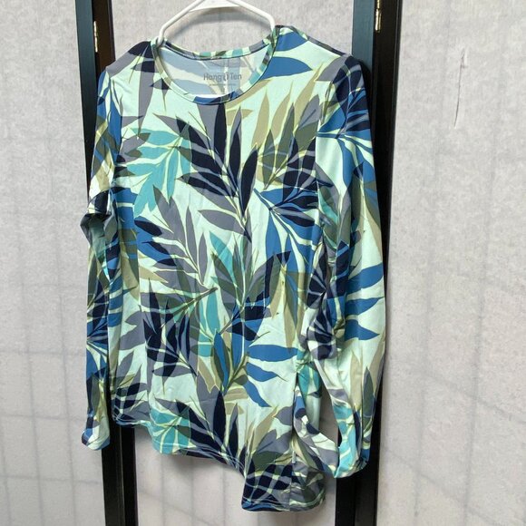 Hang Ten UV Protection Long Sleeve Palm Frond Tropical Foliage Tee Rash Guard M - Picture 3 of 11